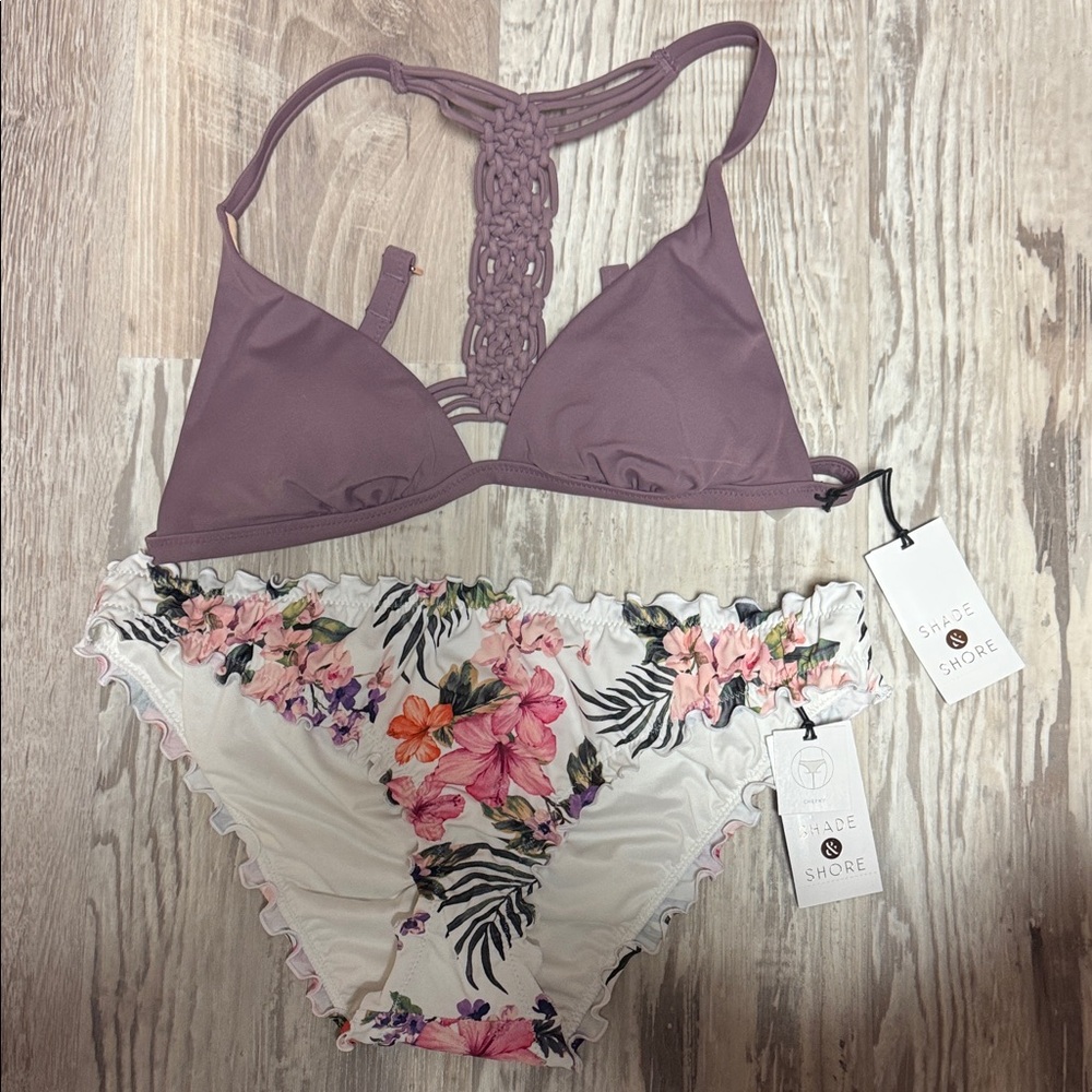 Shade & Shore Mauve Bikini Top with Floral Bottom